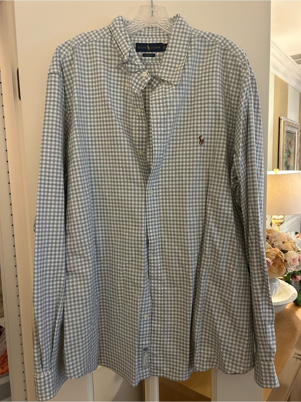 Ralph Lauren Light Blue and White Gingham Button-Down Shirt